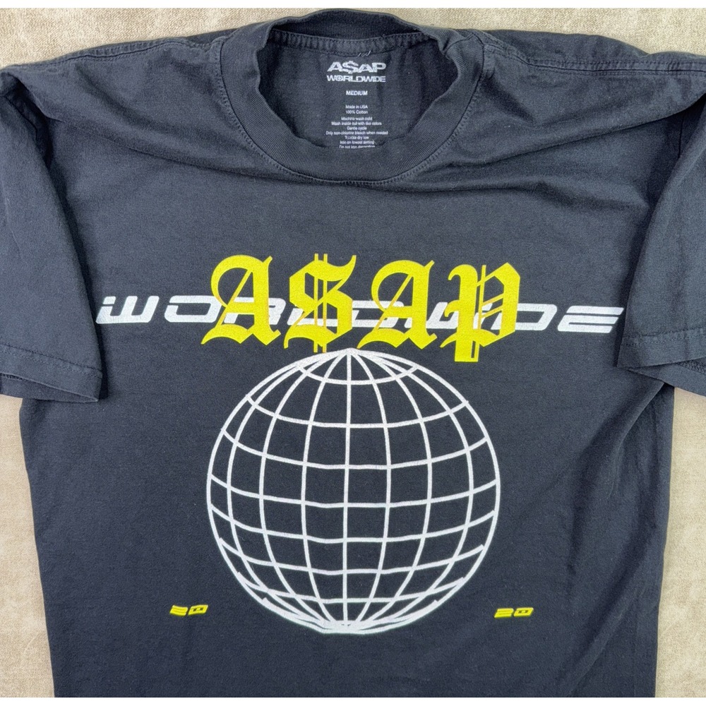 A$AP‎ Asap Worldwide Globe T-Shirt Graphic Tee 2020 Crewneck Trap Men Sz M EUC